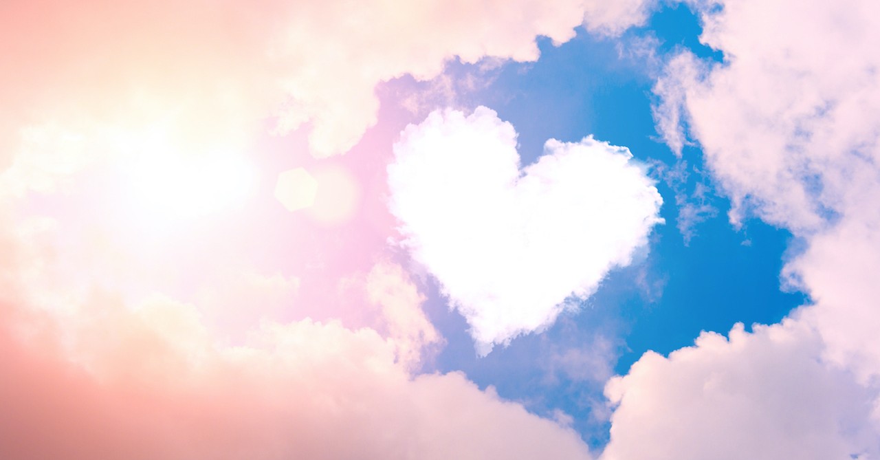 heart cloud in blue sky, love of God; valentine's day quote about love